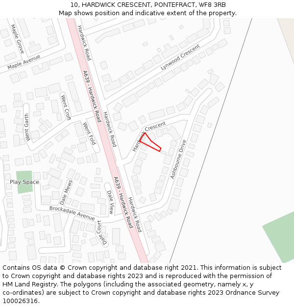 10, HARDWICK CRESCENT, PONTEFRACT, WF8 3RB: Location map and indicative extent of plot