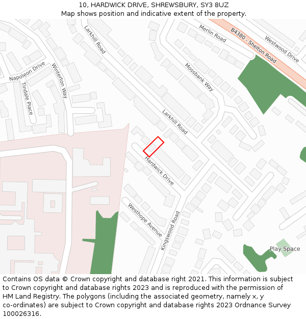 10, HARDWICK DRIVE, SHREWSBURY, SY3 8UZ: Location map and indicative extent of plot