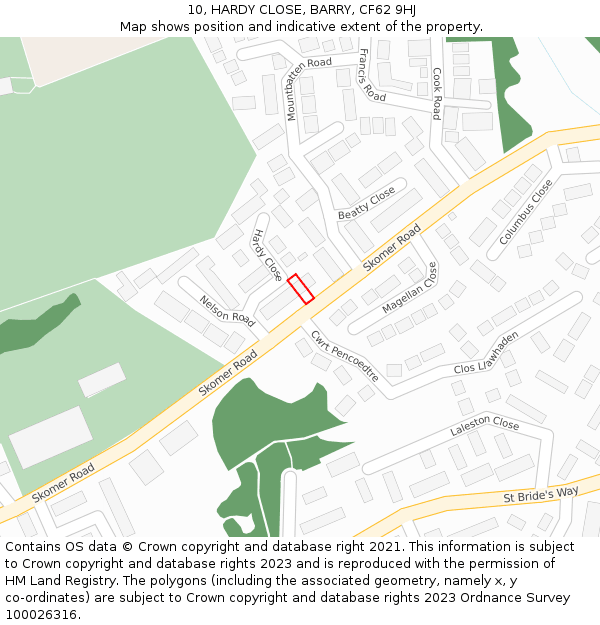 10, HARDY CLOSE, BARRY, CF62 9HJ: Location map and indicative extent of plot