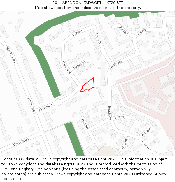 10, HARENDON, TADWORTH, KT20 5TT: Location map and indicative extent of plot