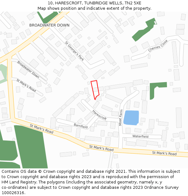 10, HARESCROFT, TUNBRIDGE WELLS, TN2 5XE: Location map and indicative extent of plot