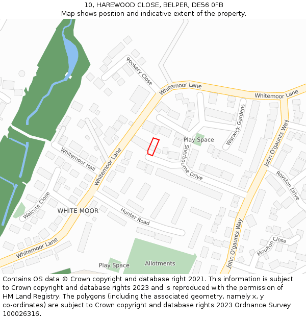 10, HAREWOOD CLOSE, BELPER, DE56 0FB: Location map and indicative extent of plot
