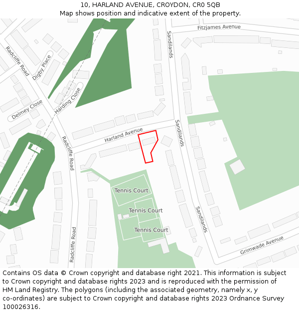 10, HARLAND AVENUE, CROYDON, CR0 5QB: Location map and indicative extent of plot