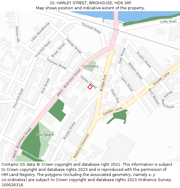 10, HARLEY STREET, BRIGHOUSE, HD6 3AF: Location map and indicative extent of plot