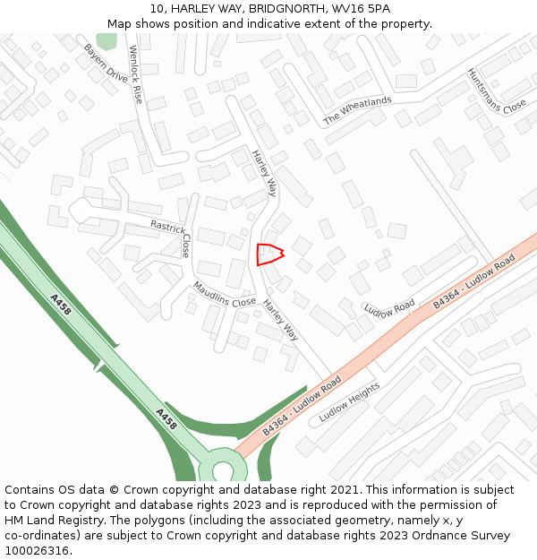 10, HARLEY WAY, BRIDGNORTH, WV16 5PA: Location map and indicative extent of plot