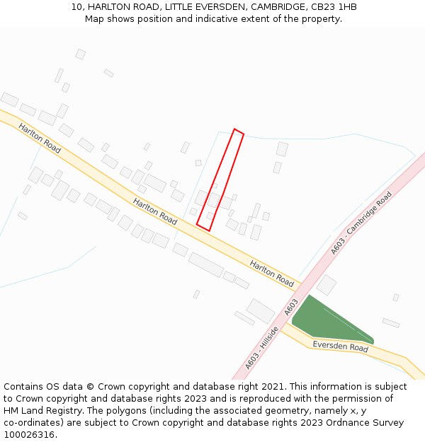 10, HARLTON ROAD, LITTLE EVERSDEN, CAMBRIDGE, CB23 1HB: Location map and indicative extent of plot