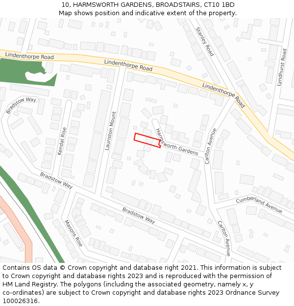 10, HARMSWORTH GARDENS, BROADSTAIRS, CT10 1BD: Location map and indicative extent of plot