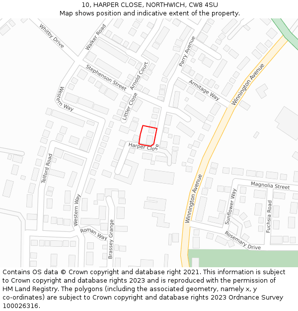 10, HARPER CLOSE, NORTHWICH, CW8 4SU: Location map and indicative extent of plot