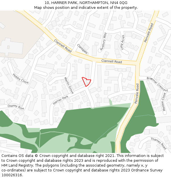 10, HARRIER PARK, NORTHAMPTON, NN4 0QG: Location map and indicative extent of plot