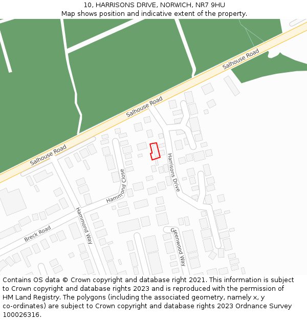 10, HARRISONS DRIVE, NORWICH, NR7 9HU: Location map and indicative extent of plot