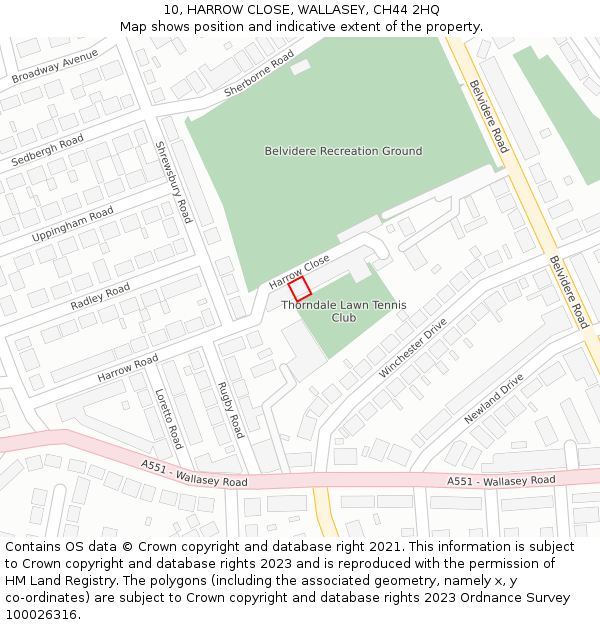 10, HARROW CLOSE, WALLASEY, CH44 2HQ: Location map and indicative extent of plot