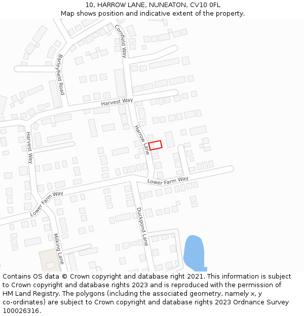 10, HARROW LANE, NUNEATON, CV10 0FL: Location map and indicative extent of plot