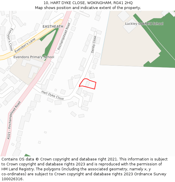 10, HART DYKE CLOSE, WOKINGHAM, RG41 2HQ: Location map and indicative extent of plot