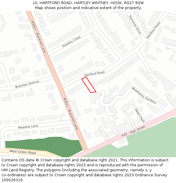 10, HARTFORD ROAD, HARTLEY WINTNEY, HOOK, RG27 8QW: Location map and indicative extent of plot