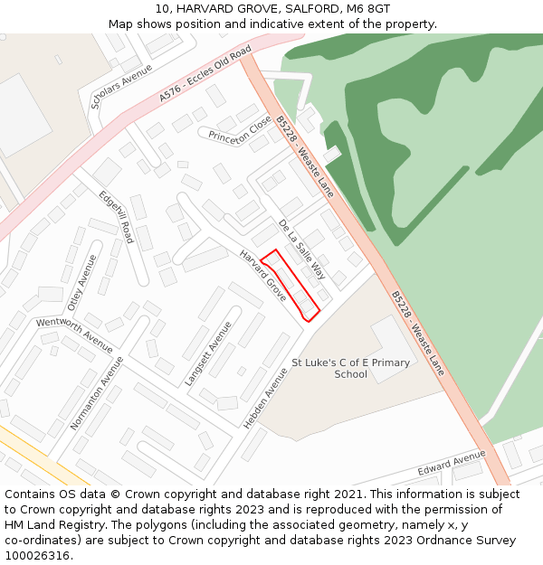 10, HARVARD GROVE, SALFORD, M6 8GT: Location map and indicative extent of plot