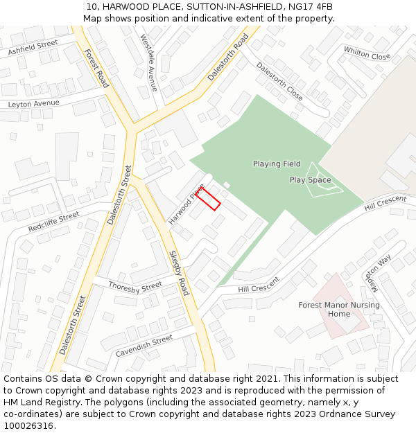 10, HARWOOD PLACE, SUTTON-IN-ASHFIELD, NG17 4FB: Location map and indicative extent of plot