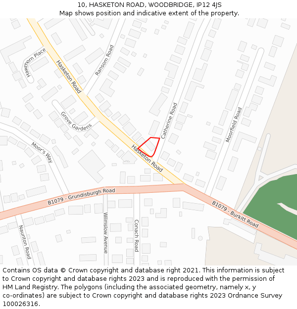 10, HASKETON ROAD, WOODBRIDGE, IP12 4JS: Location map and indicative extent of plot