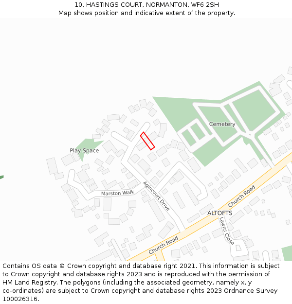 10, HASTINGS COURT, NORMANTON, WF6 2SH: Location map and indicative extent of plot