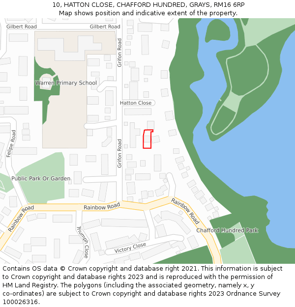 10, HATTON CLOSE, CHAFFORD HUNDRED, GRAYS, RM16 6RP: Location map and indicative extent of plot