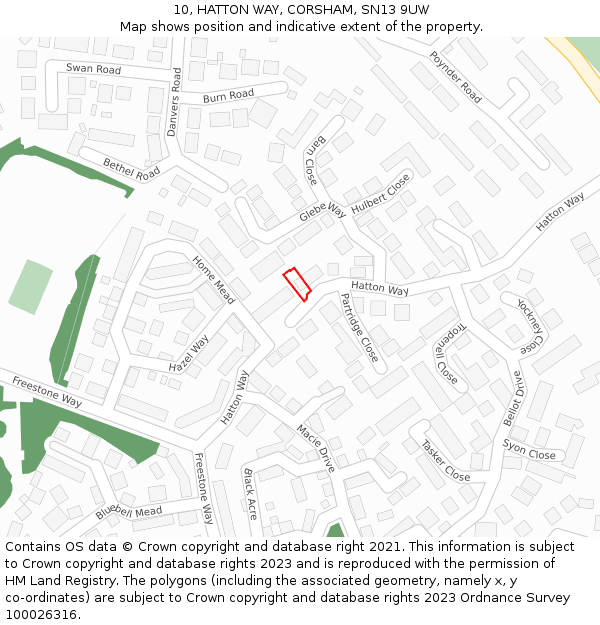 10, HATTON WAY, CORSHAM, SN13 9UW: Location map and indicative extent of plot