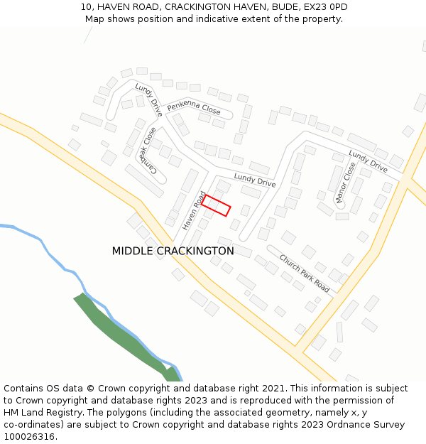 10, HAVEN ROAD, CRACKINGTON HAVEN, BUDE, EX23 0PD: Location map and indicative extent of plot