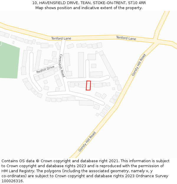 10, HAVENSFIELD DRIVE, TEAN, STOKE-ON-TRENT, ST10 4RR: Location map and indicative extent of plot