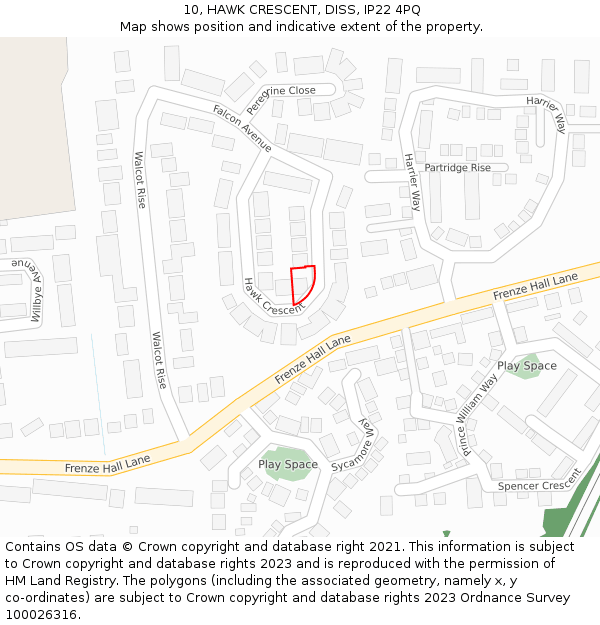 10, HAWK CRESCENT, DISS, IP22 4PQ: Location map and indicative extent of plot