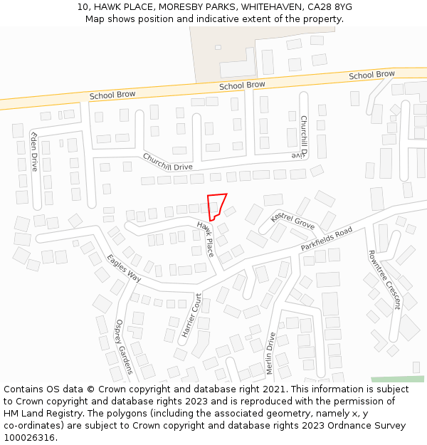 10, HAWK PLACE, MORESBY PARKS, WHITEHAVEN, CA28 8YG: Location map and indicative extent of plot