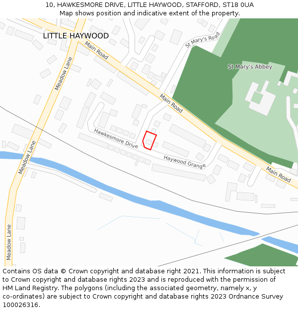 10, HAWKESMORE DRIVE, LITTLE HAYWOOD, STAFFORD, ST18 0UA: Location map and indicative extent of plot