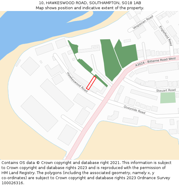 10, HAWKESWOOD ROAD, SOUTHAMPTON, SO18 1AB: Location map and indicative extent of plot