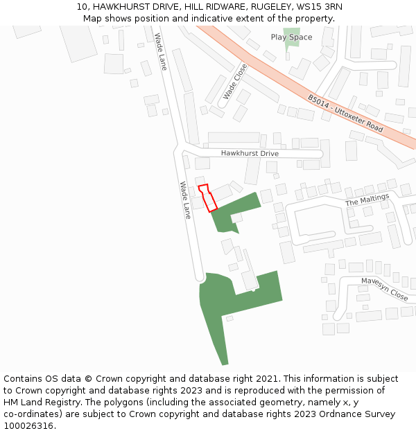 10, HAWKHURST DRIVE, HILL RIDWARE, RUGELEY, WS15 3RN: Location map and indicative extent of plot