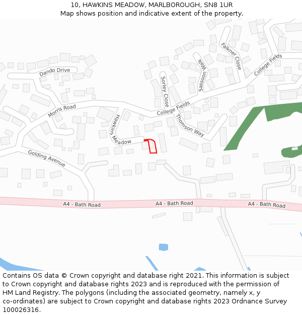 10, HAWKINS MEADOW, MARLBOROUGH, SN8 1UR: Location map and indicative extent of plot