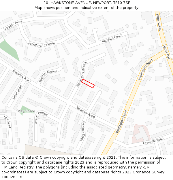 10, HAWKSTONE AVENUE, NEWPORT, TF10 7SE: Location map and indicative extent of plot