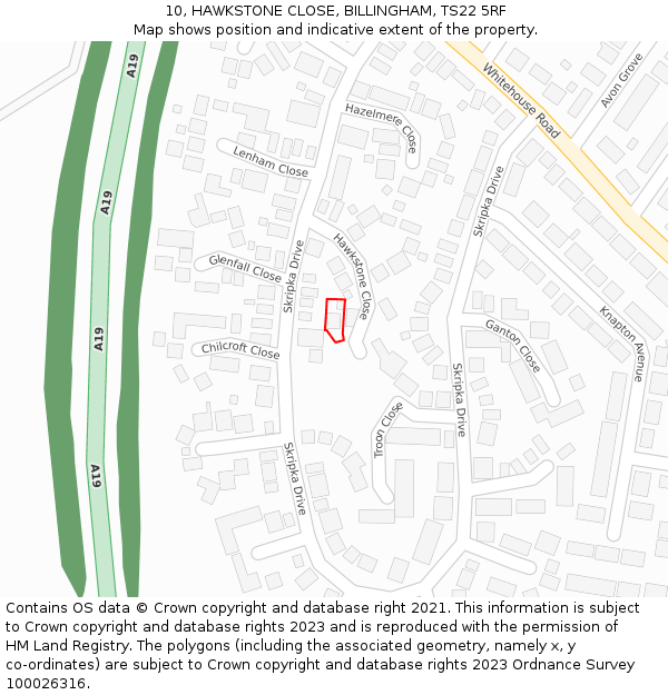 10, HAWKSTONE CLOSE, BILLINGHAM, TS22 5RF: Location map and indicative extent of plot