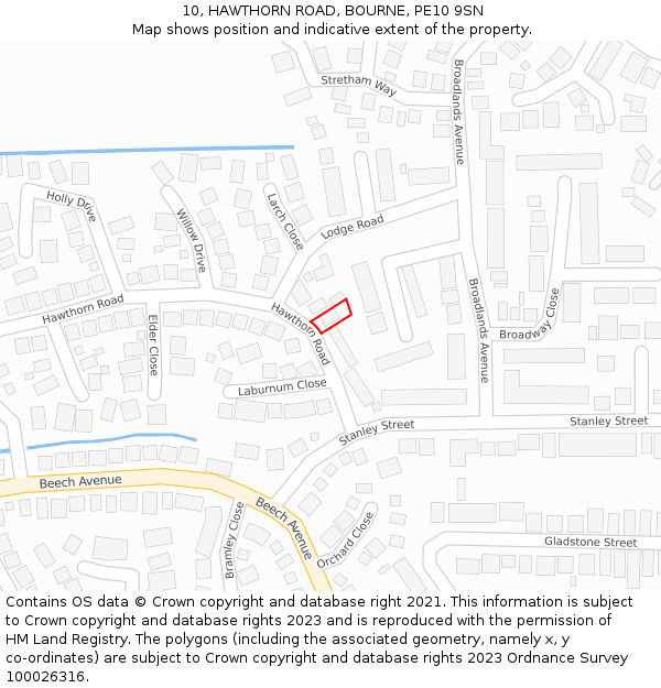 10, HAWTHORN ROAD, BOURNE, PE10 9SN: Location map and indicative extent of plot