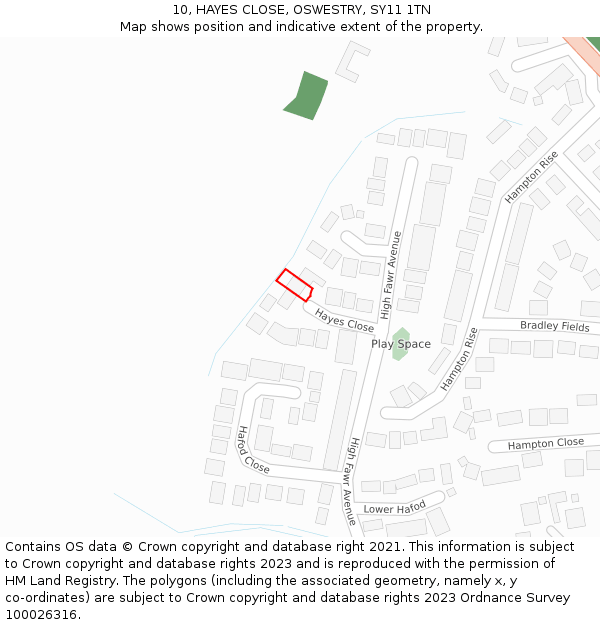 10, HAYES CLOSE, OSWESTRY, SY11 1TN: Location map and indicative extent of plot