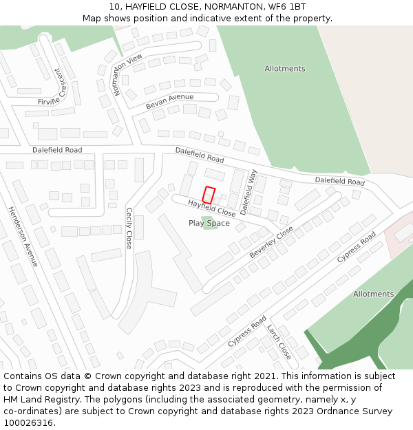 10, HAYFIELD CLOSE, NORMANTON, WF6 1BT: Location map and indicative extent of plot