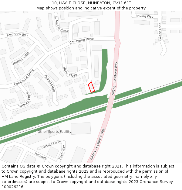 10, HAYLE CLOSE, NUNEATON, CV11 6FE: Location map and indicative extent of plot