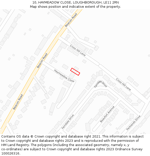 10, HAYMEADOW CLOSE, LOUGHBOROUGH, LE11 2RN: Location map and indicative extent of plot