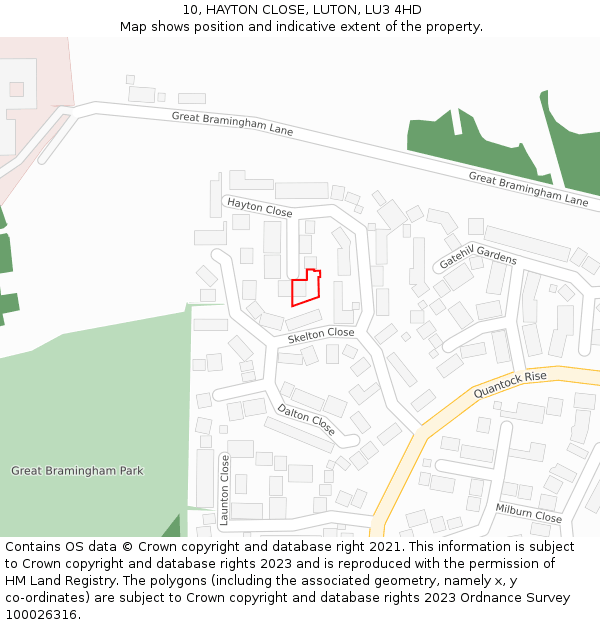 10, HAYTON CLOSE, LUTON, LU3 4HD: Location map and indicative extent of plot