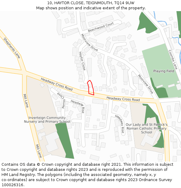 10, HAYTOR CLOSE, TEIGNMOUTH, TQ14 9UW: Location map and indicative extent of plot