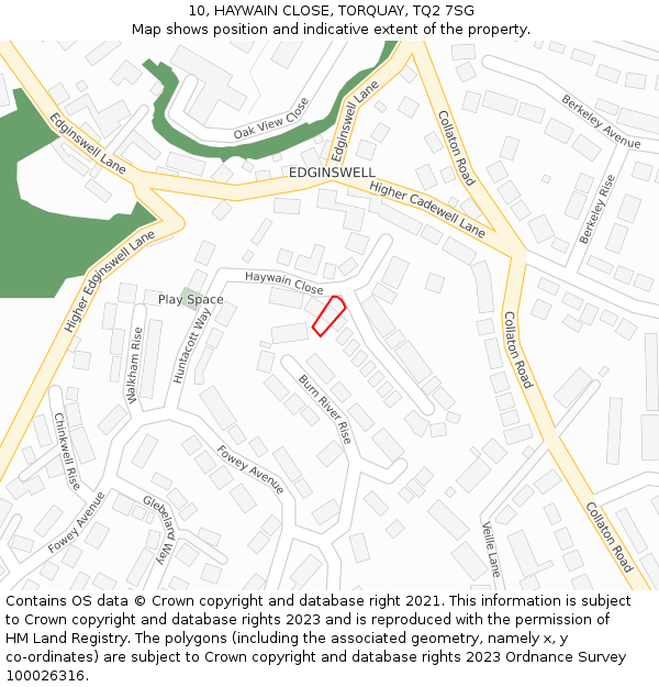 10, HAYWAIN CLOSE, TORQUAY, TQ2 7SG: Location map and indicative extent of plot