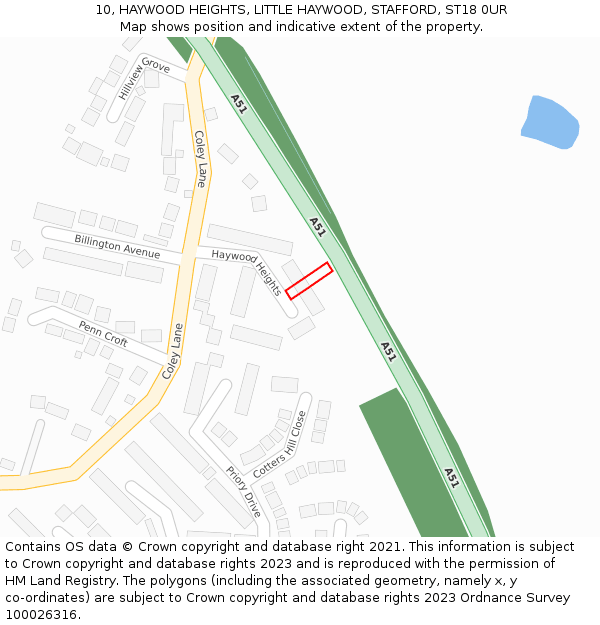 10, HAYWOOD HEIGHTS, LITTLE HAYWOOD, STAFFORD, ST18 0UR: Location map and indicative extent of plot