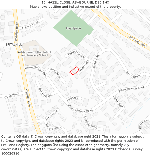 10, HAZEL CLOSE, ASHBOURNE, DE6 1HX: Location map and indicative extent of plot