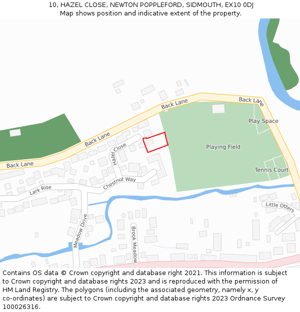 10, HAZEL CLOSE, NEWTON POPPLEFORD, SIDMOUTH, EX10 0DJ: Location map and indicative extent of plot