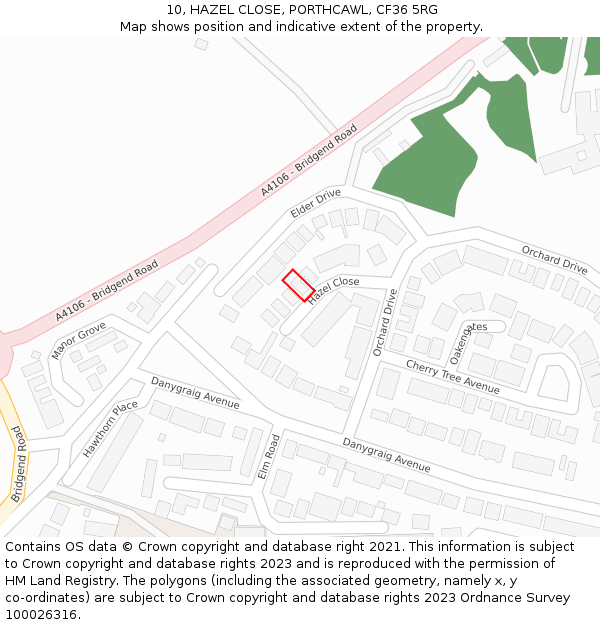 10, HAZEL CLOSE, PORTHCAWL, CF36 5RG: Location map and indicative extent of plot