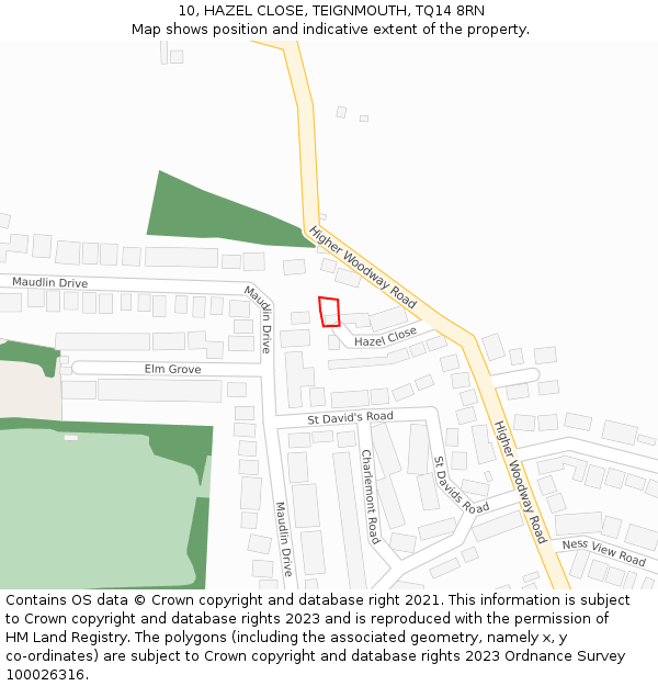 10, HAZEL CLOSE, TEIGNMOUTH, TQ14 8RN: Location map and indicative extent of plot