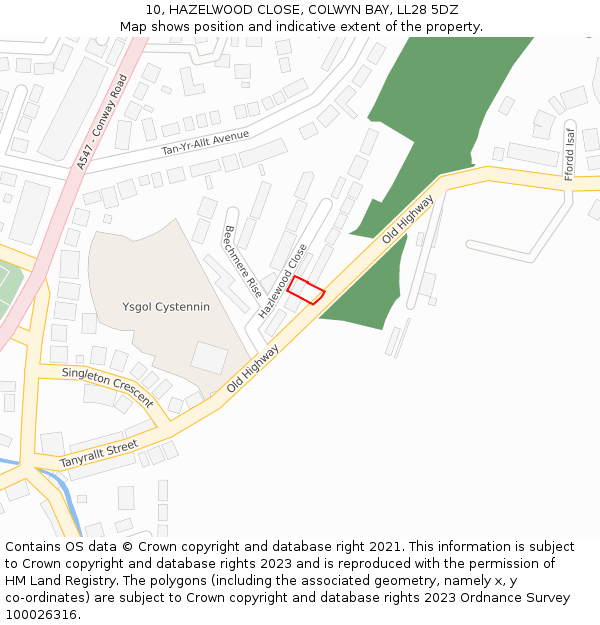 10, HAZELWOOD CLOSE, COLWYN BAY, LL28 5DZ: Location map and indicative extent of plot