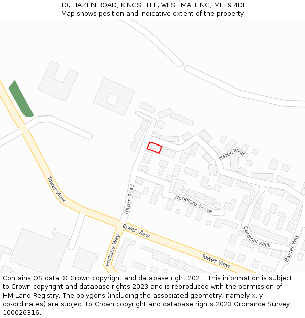 10, HAZEN ROAD, KINGS HILL, WEST MALLING, ME19 4DF: Location map and indicative extent of plot