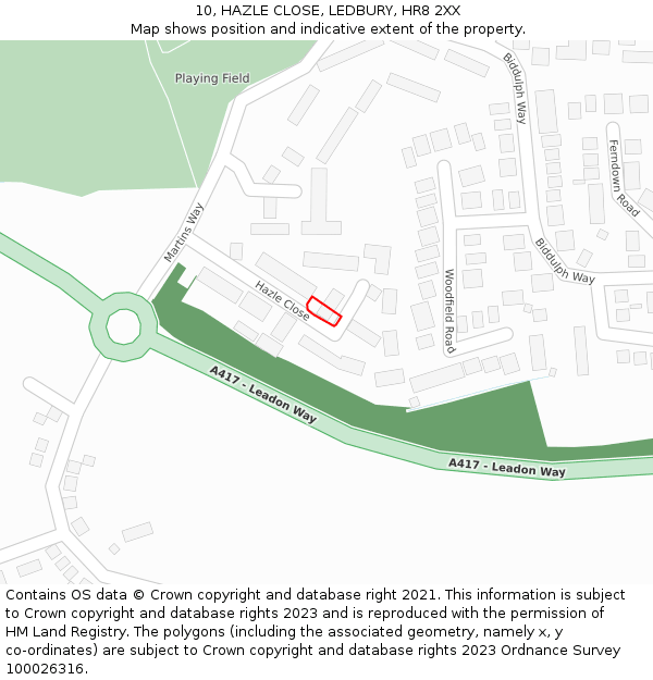 10, HAZLE CLOSE, LEDBURY, HR8 2XX: Location map and indicative extent of plot